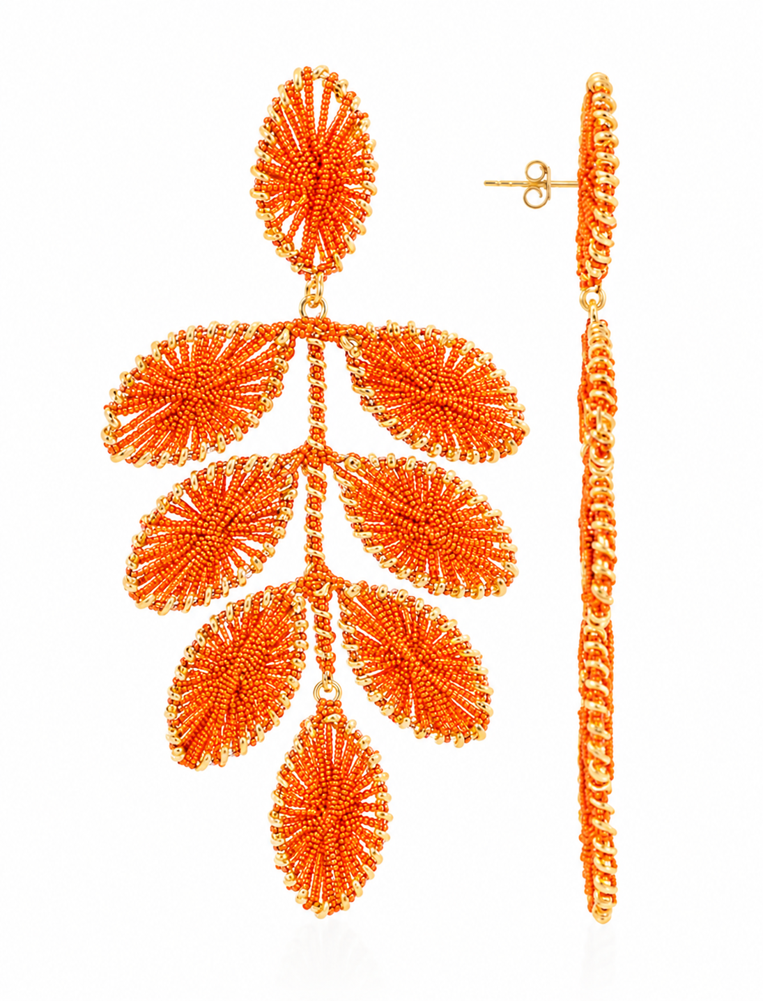 Orange Earrings Beatrice Flower Leafs M