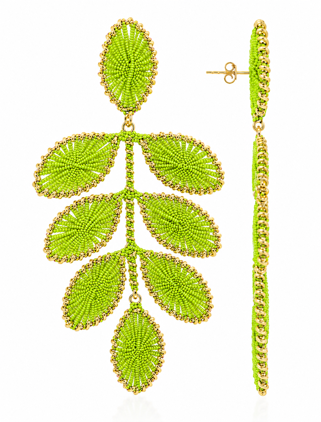 Lime Green Earrings Beatrice Flower Leafs M