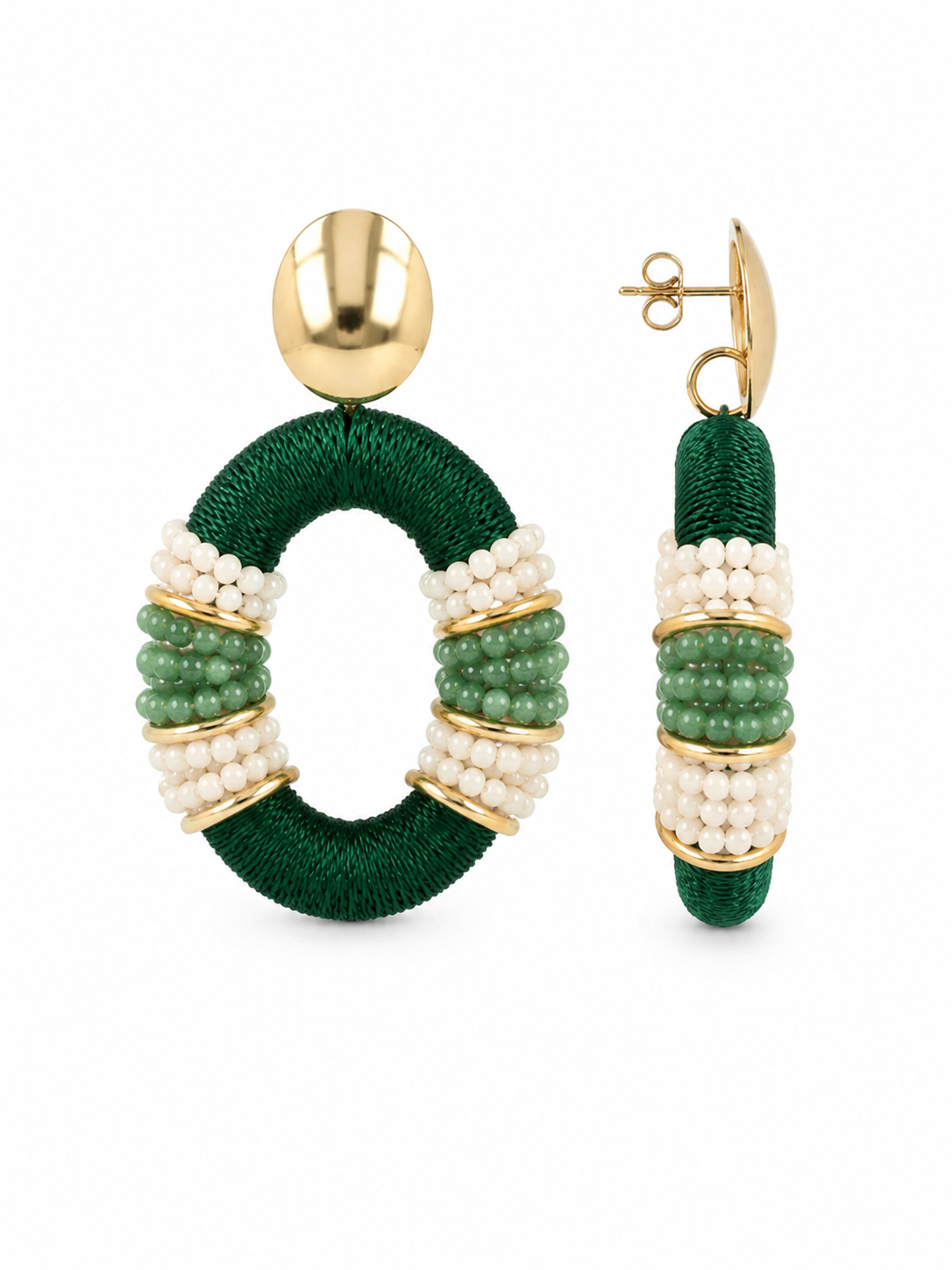 Green Earrings Yara Combi Oval L Premium