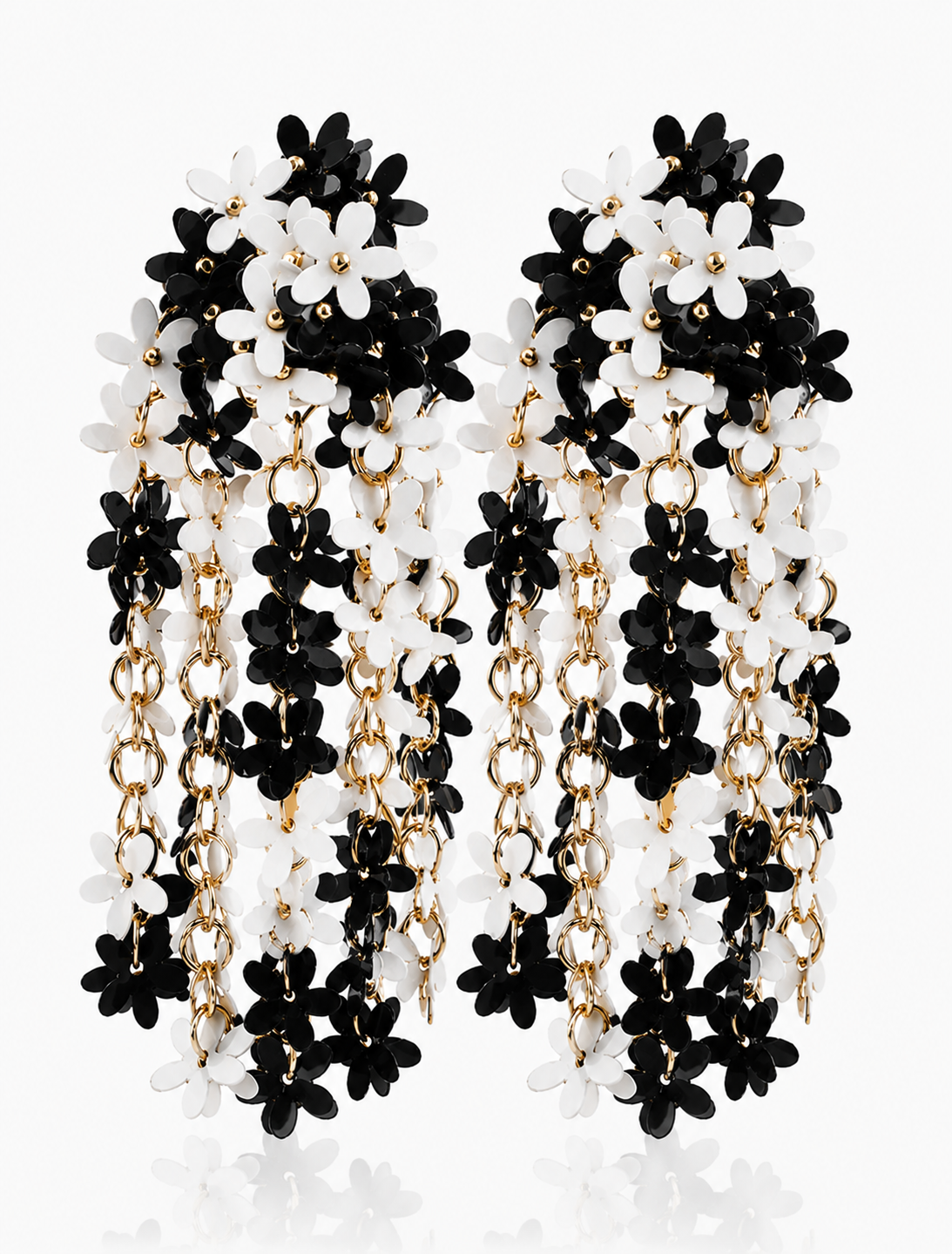 White & Balck Colored Flower Rain Earrings