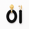 Black Earrings Faye Oval with Bead Threaded L Clip