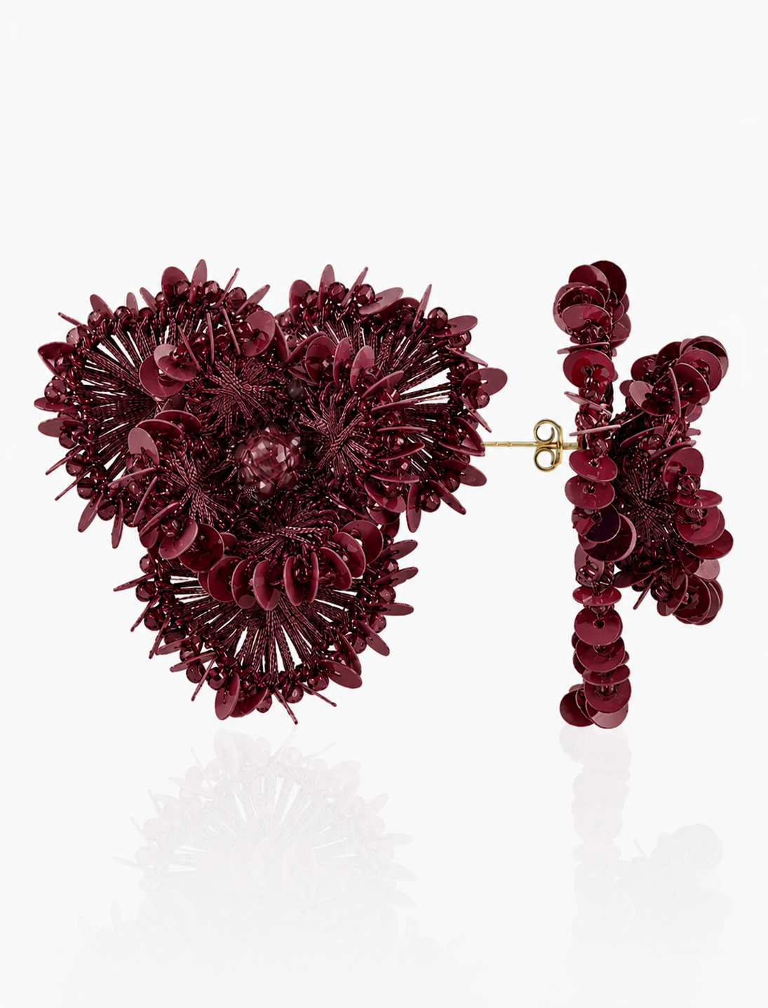 Burgundy Earing Flower w/ Sequins Clip Earring L Aster