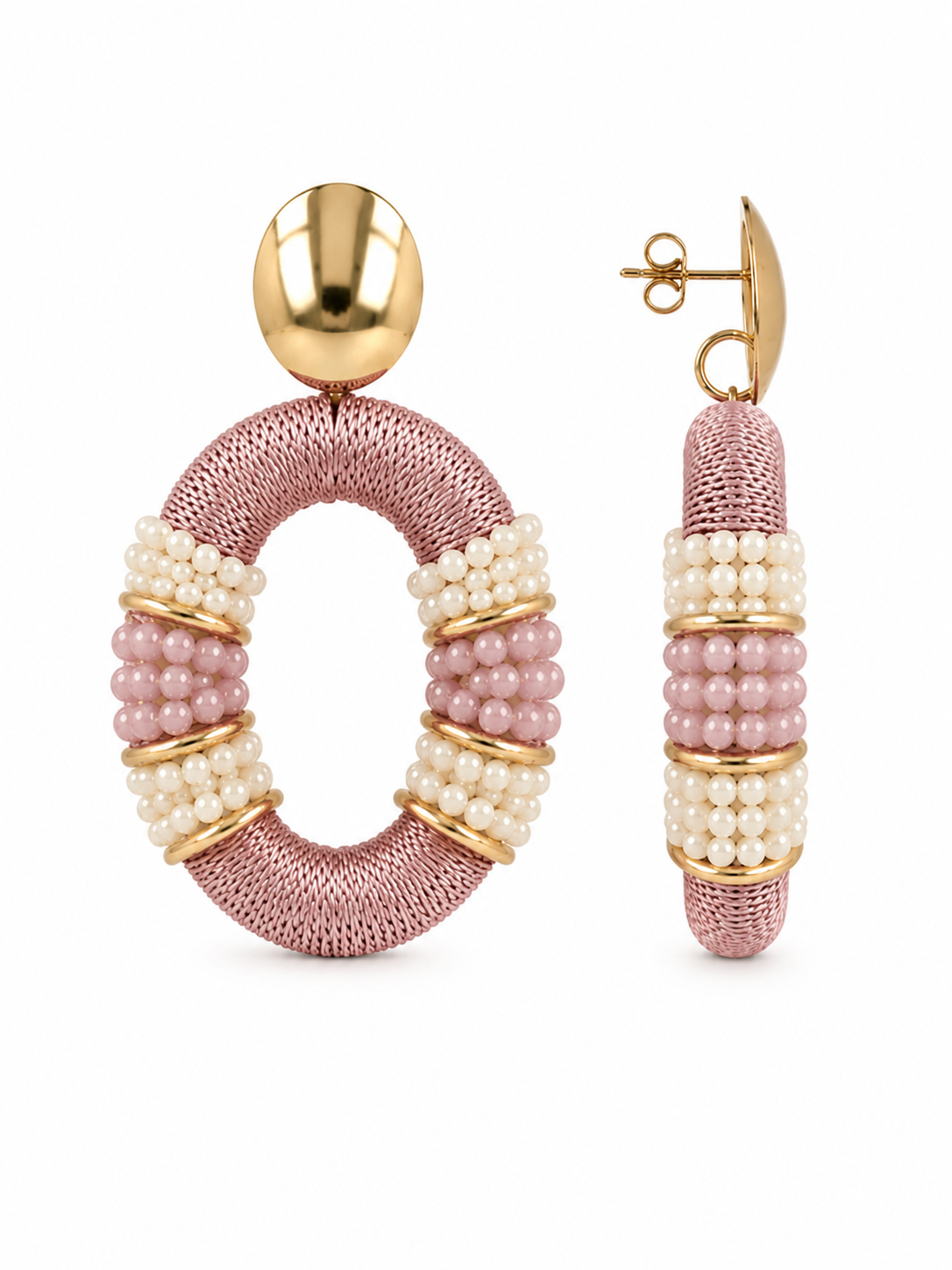 Cream Earrings Yara Combi Oval L Premium