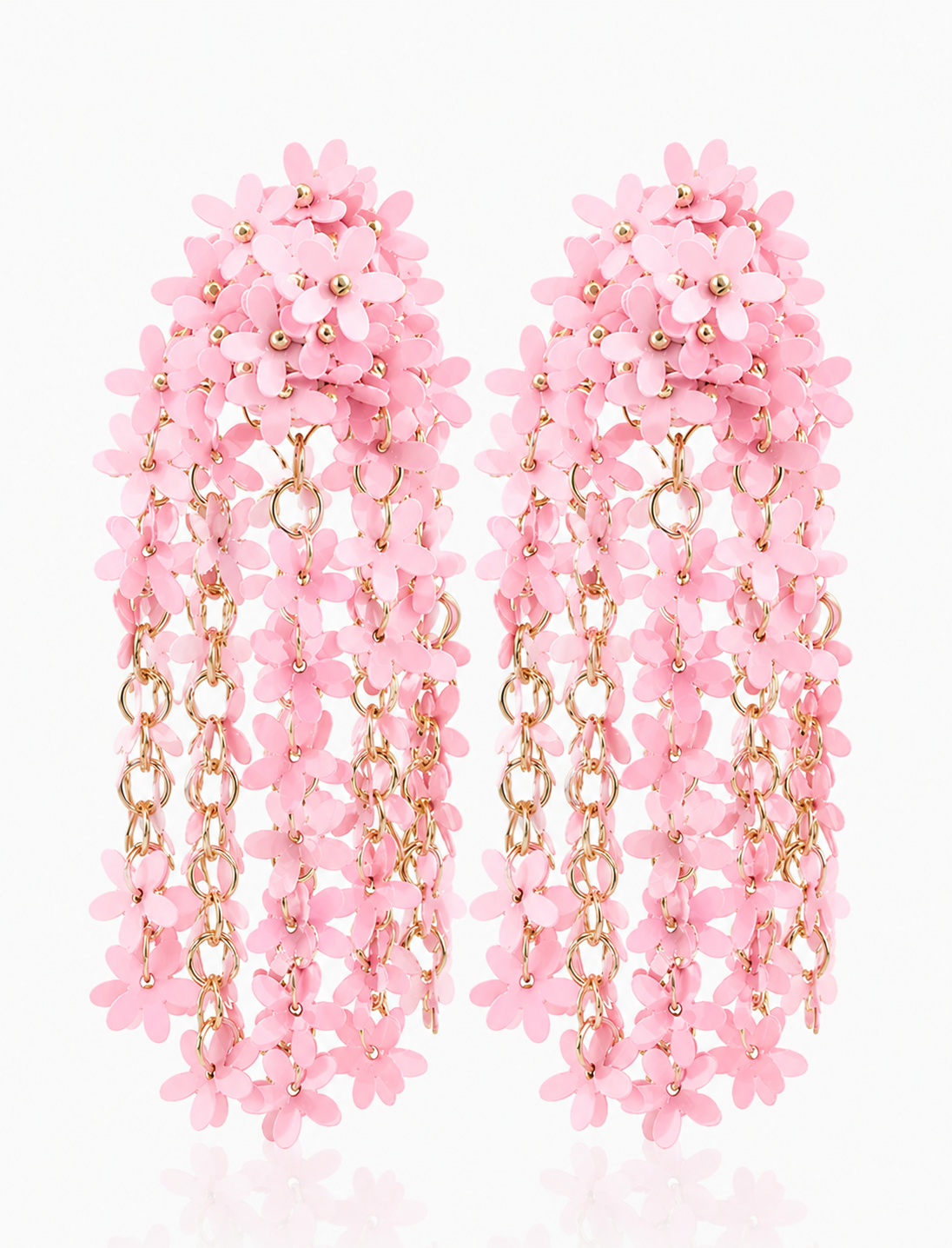 Pink Colored Flower Rain Earrings