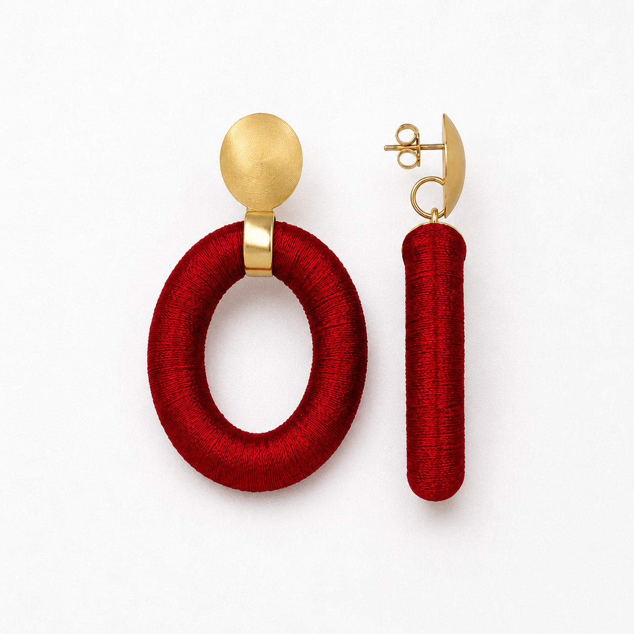 Red Earrings Faye Oval with Bead Threaded L Clip