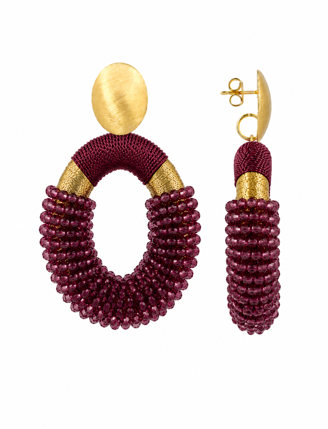 Burgundy Earrings Yara Combi Oval L