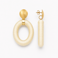 White Earrings Faye Oval with Bead Threaded L Clip