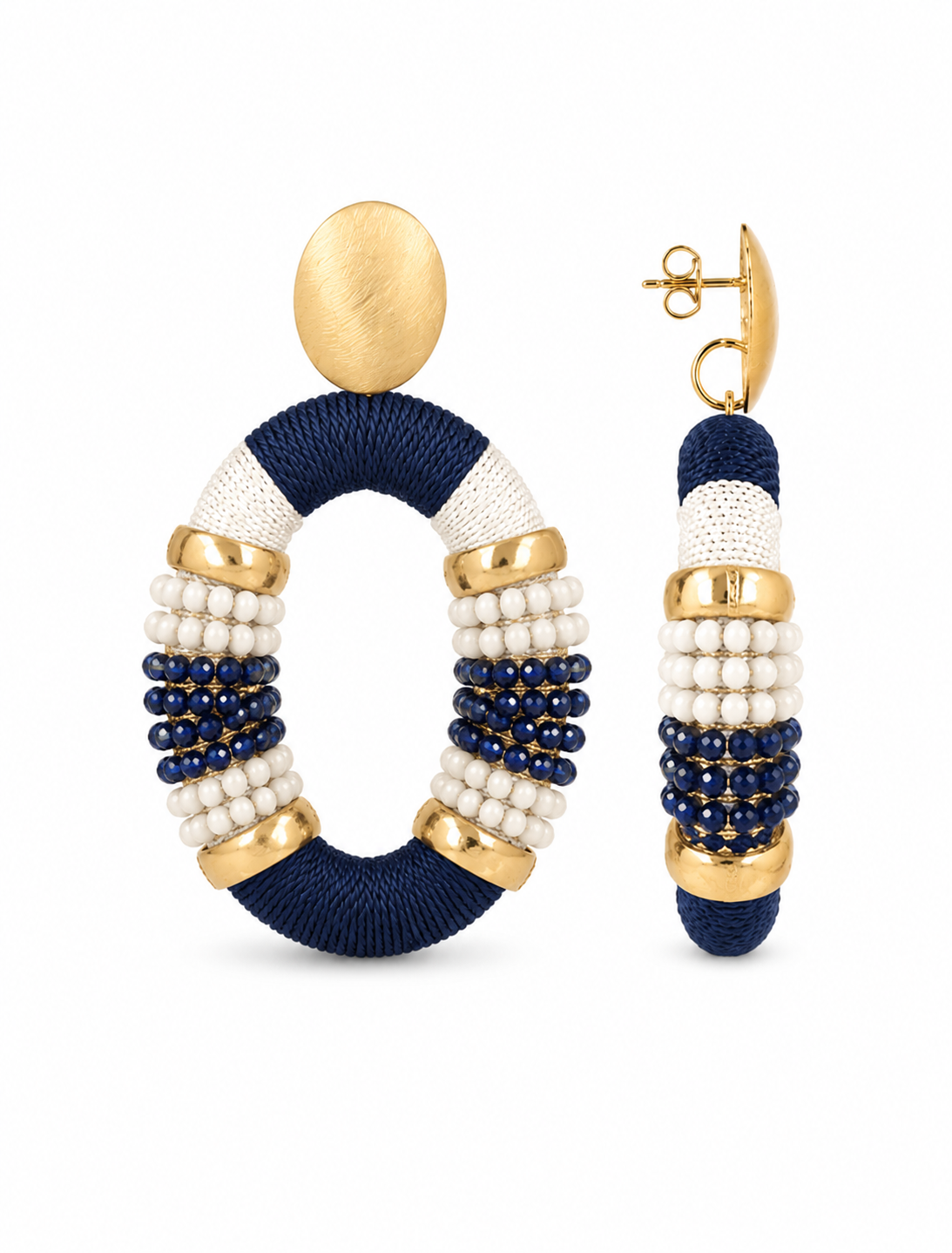 Navy Blue Earrings Yara Combi Oval L Premium