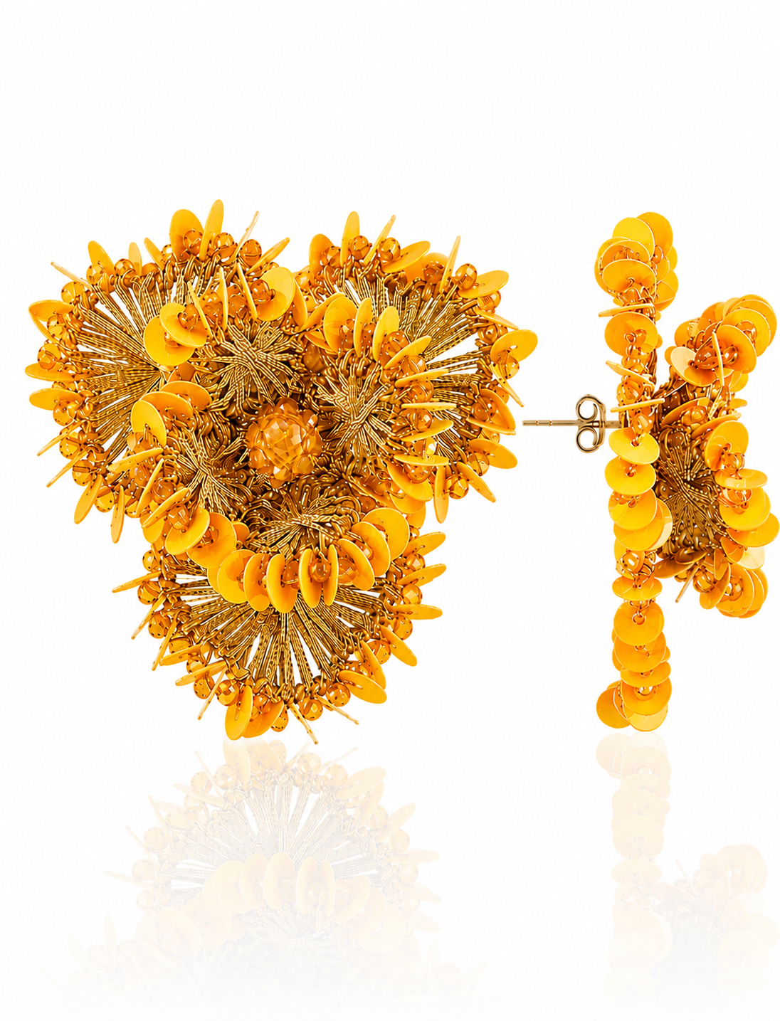 Orange& Yellow Earing Flower w/ Sequins Clip Earring L Aster