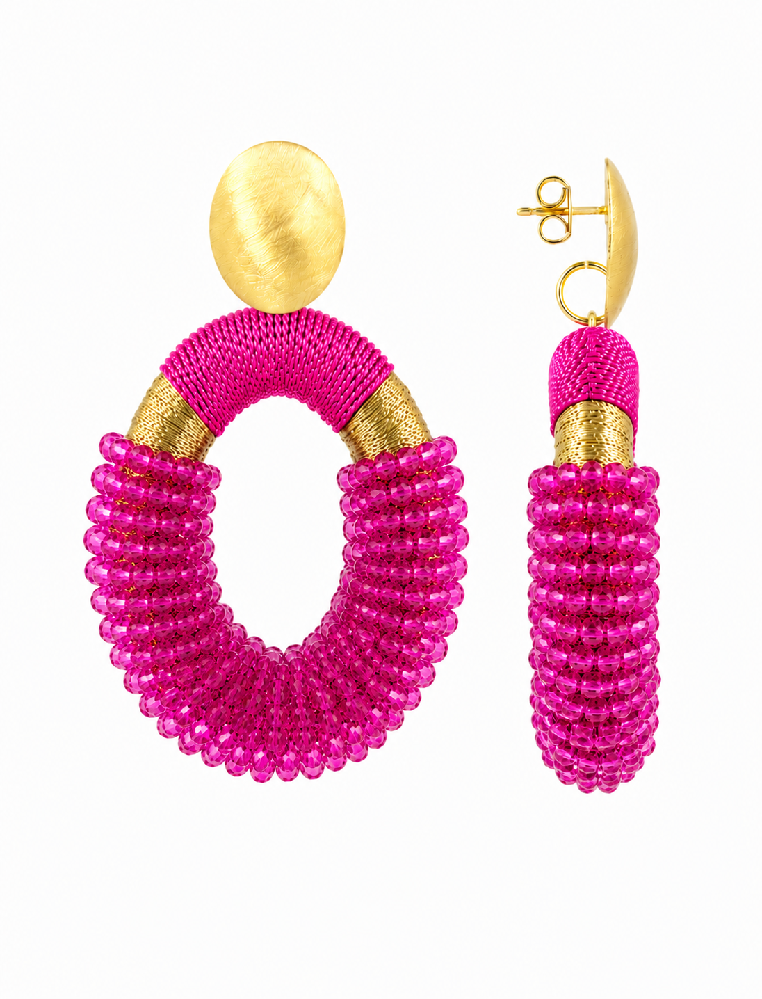 Pink Earrings Yara Combi Oval L