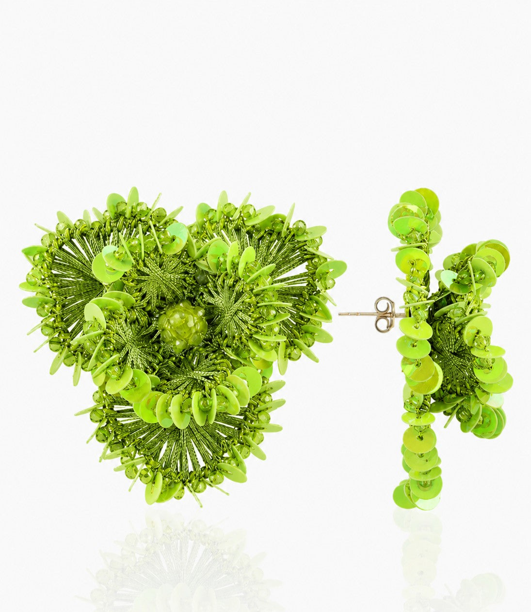 Lime Green Earing Flower w/ Sequins Clip Earring L Aster