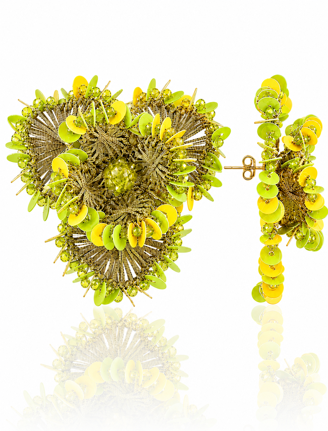 Lime Green& Yellow Earing Flower w/ Sequins Clip Earring L Aster