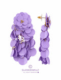 Lavender earrings, linden wood, sequins, flower, waterfall