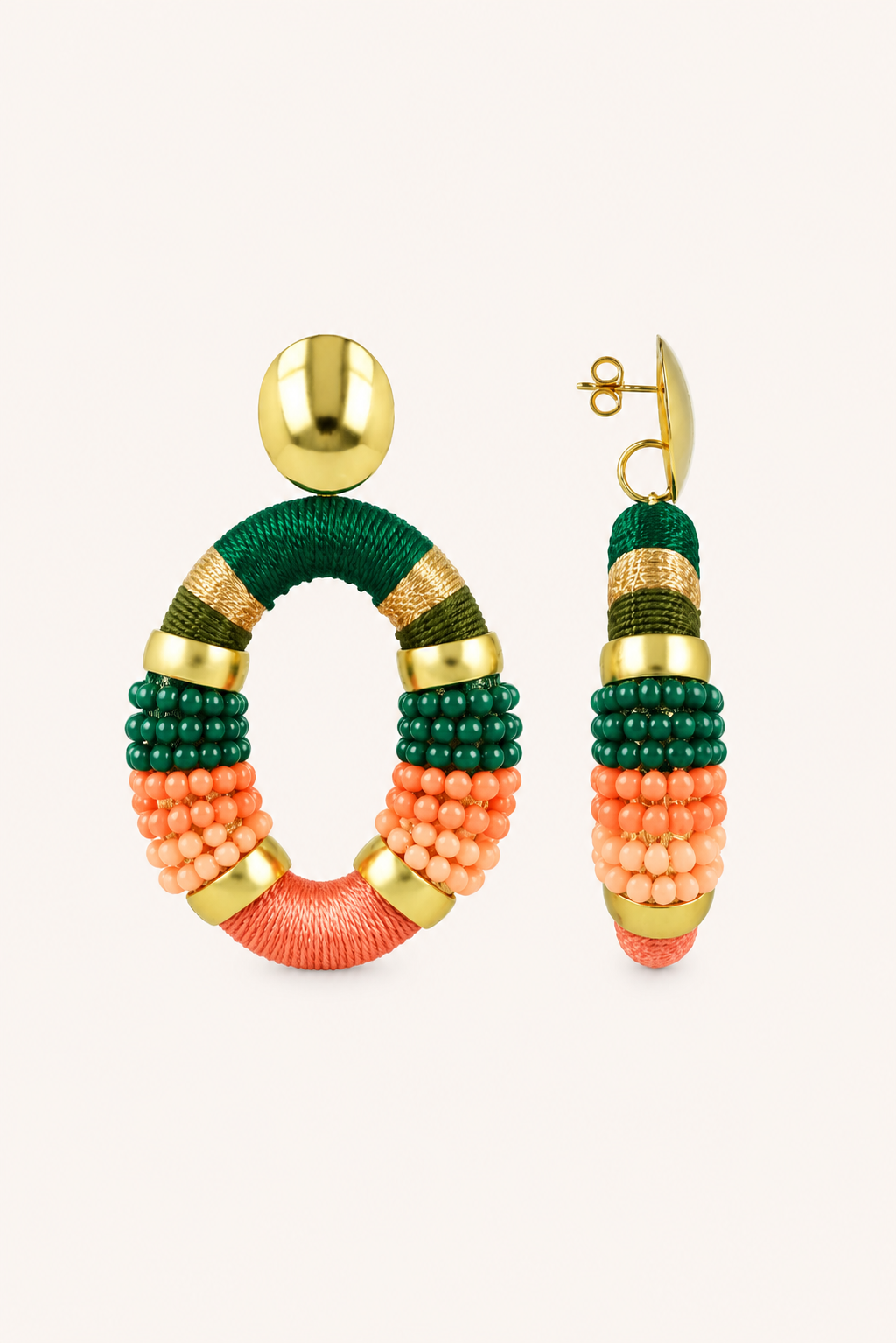 Green Earrings Yara Combi Oval L Premium