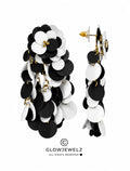 Black&White earrings, linden wood, sequins, flower, waterfall