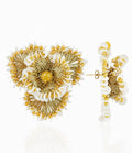 Gold&White Earing Flower w/ Sequins Clip Earring L Aster
