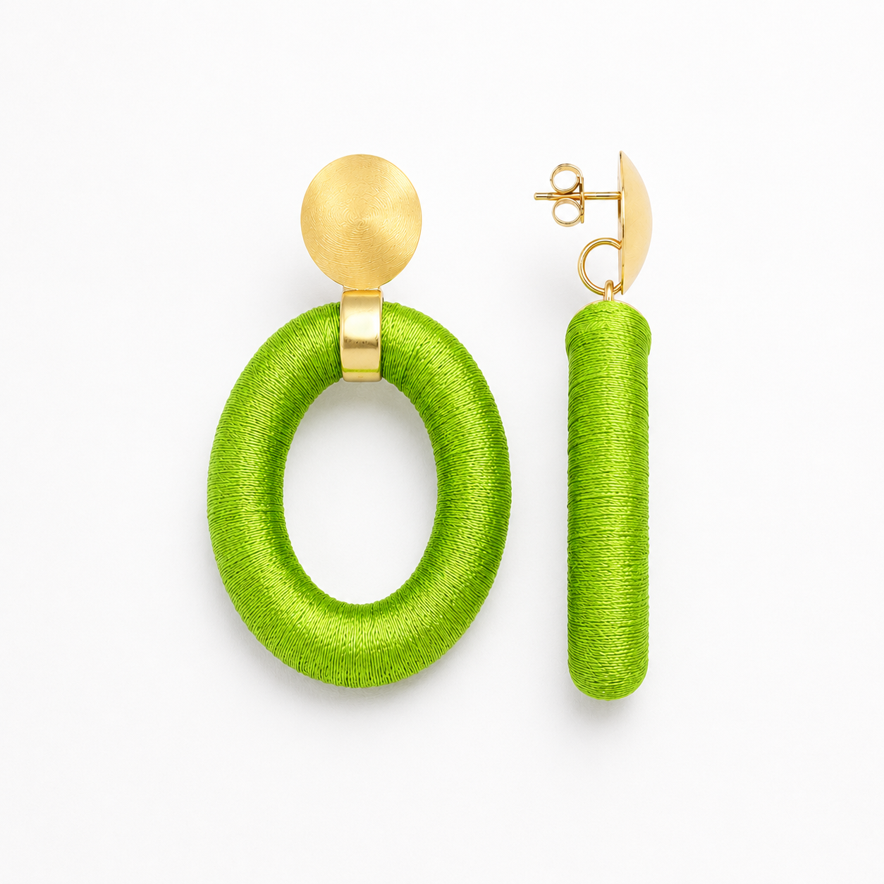 Lime Green Earrings Faye Oval with Bead Threaded L Clip