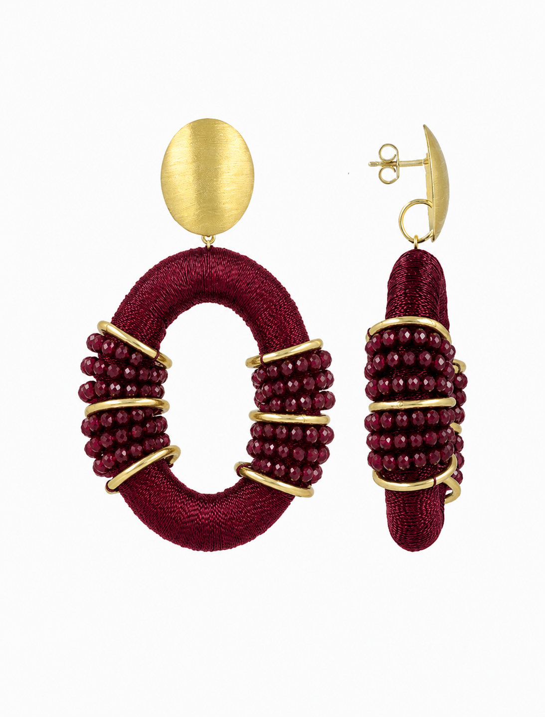Burgundy  Earrings Combi Oval Deluxe L Elle
