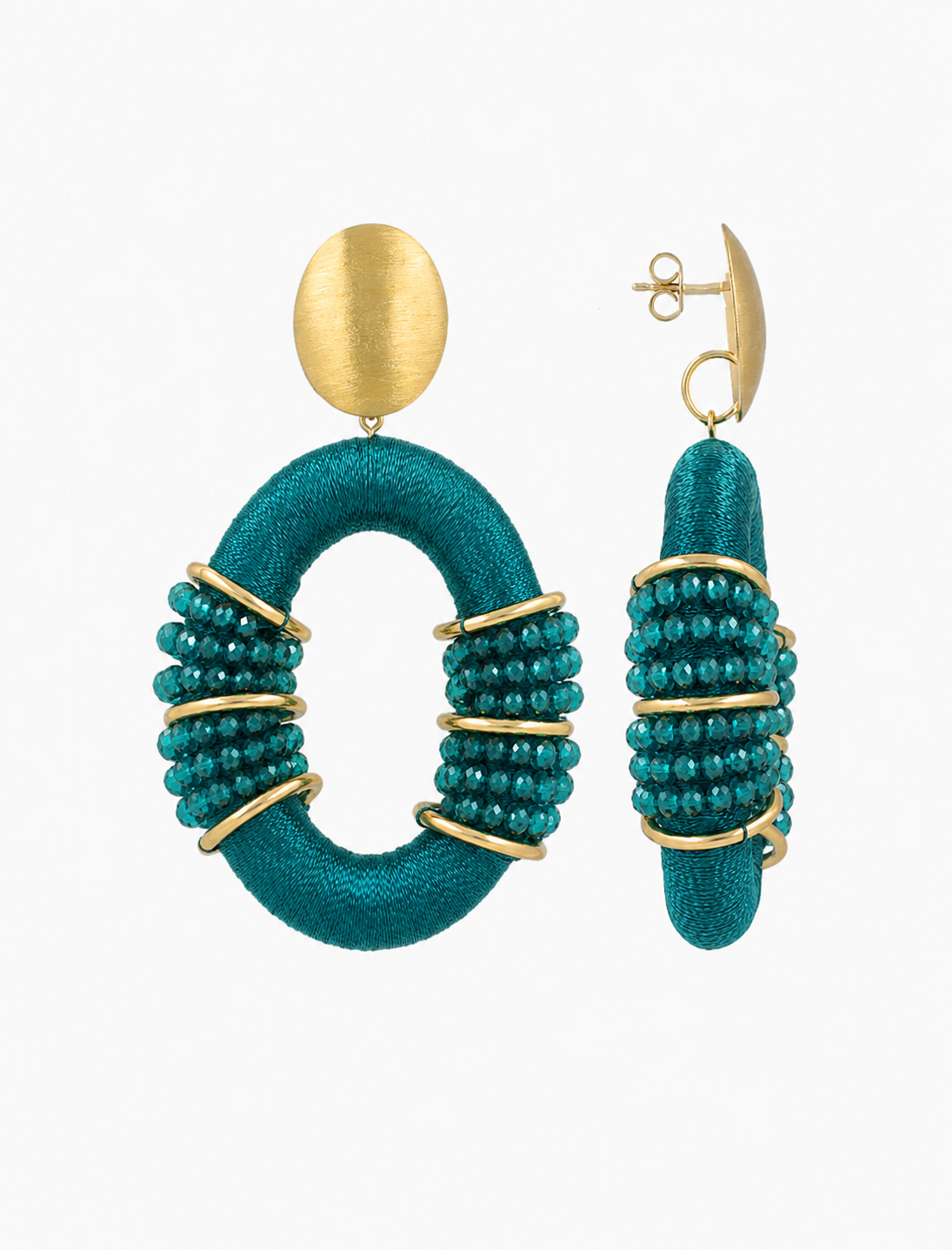 Petrol Earrings Combi Oval Deluxe L Elle