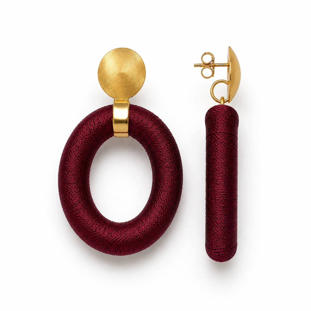 Burgundy Earrings Faye Oval with Bead Threaded L Clip