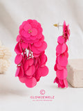 Pink earrings, linden wood, sequins, flower, waterfall