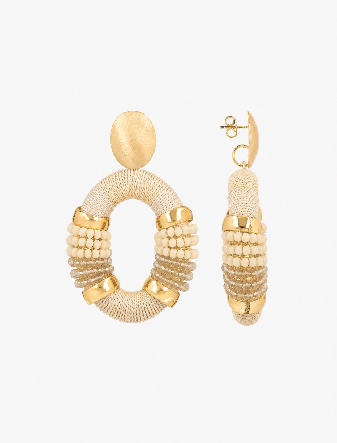 White Earrings Yara Combi Oval L Premium