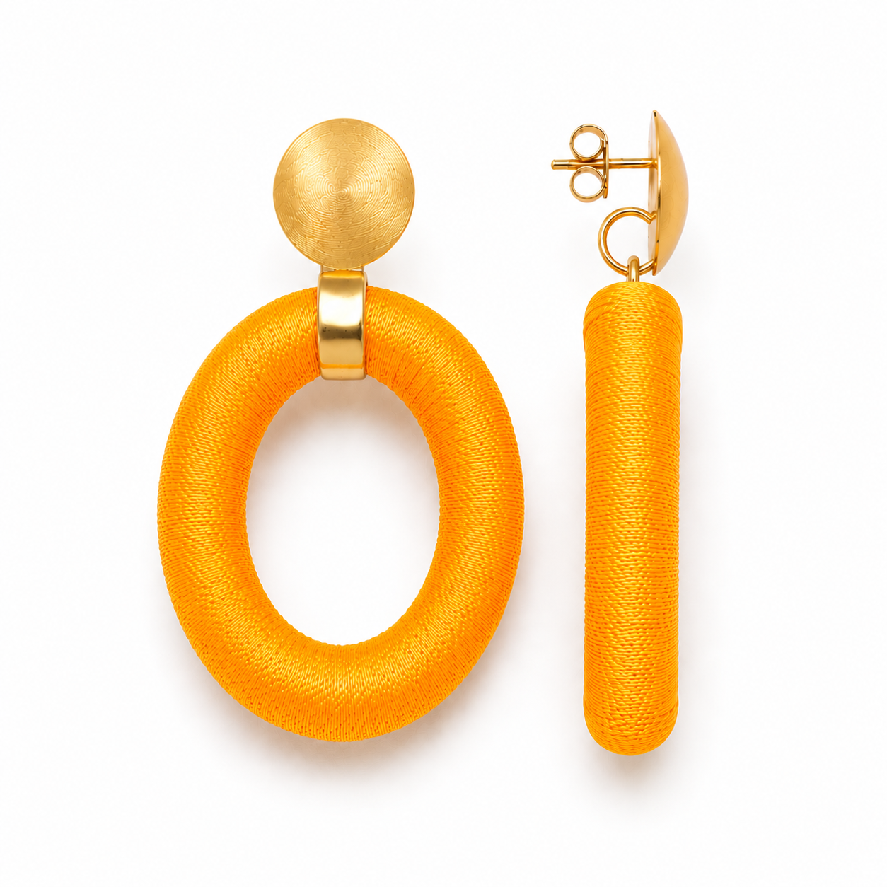 Orange Earrings Faye Oval with Bead Threaded L Clip